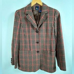 Vintage Liz Sport Brown Plaid Wool Blazer w/ Suede Elbow Pads Sport Coat…